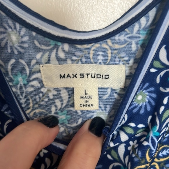 Max Studio Blue Patterned Sleeveless Jersey Jumpsuit with Ties at Waist - Size L - Picture 9 of 12